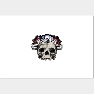 Skull with Tulip Flower Crown - CreateArtHistory Posters and Art